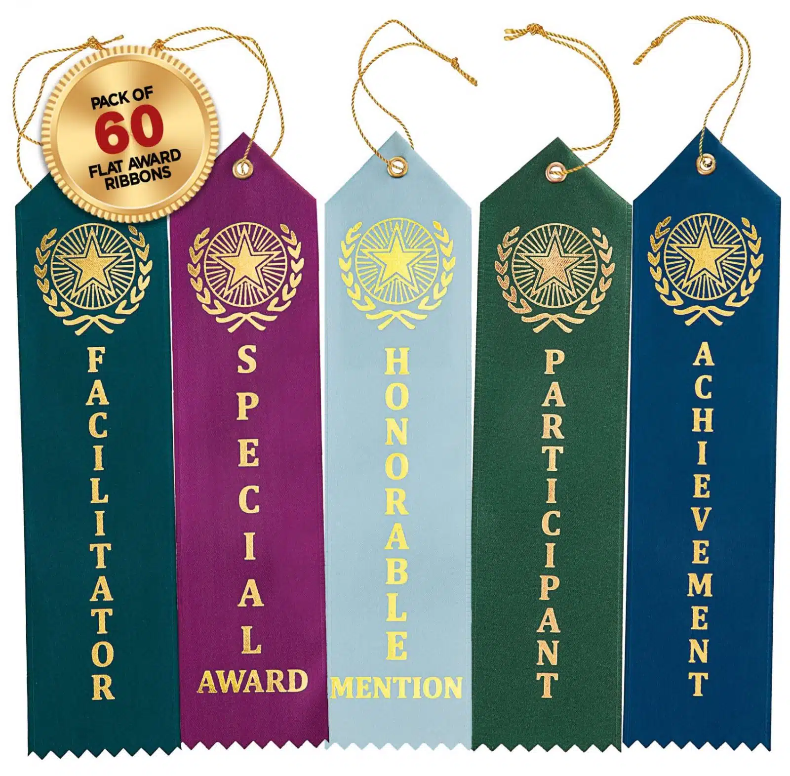 Flat carded award recognition ribbons clinch star