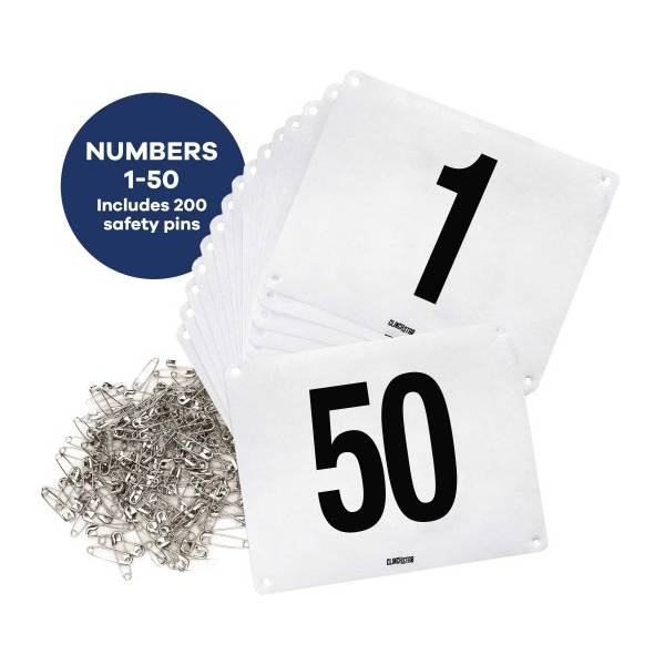 RUNNING BIB NUMBERS WITH SAFETY PINS FOR MARATHONS